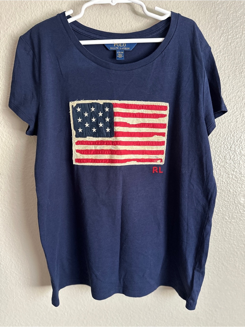 Polo Ralph Lauren Flag appliqué youth large t-shirt in 100% cotton